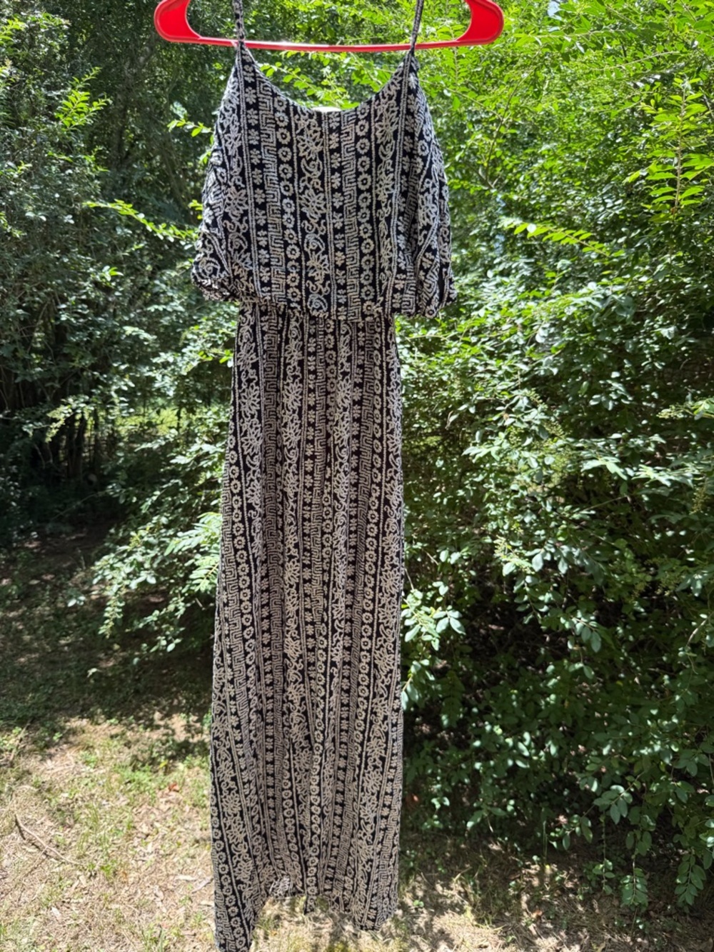 Blu Pepper Vintage Small Black Cream Boho Cold Shoulder Maxi Dress pls Read